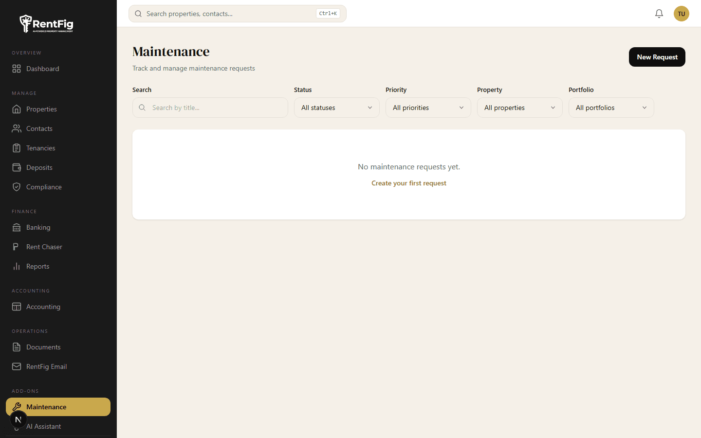 Maintenance Requests — RentFig screenshot