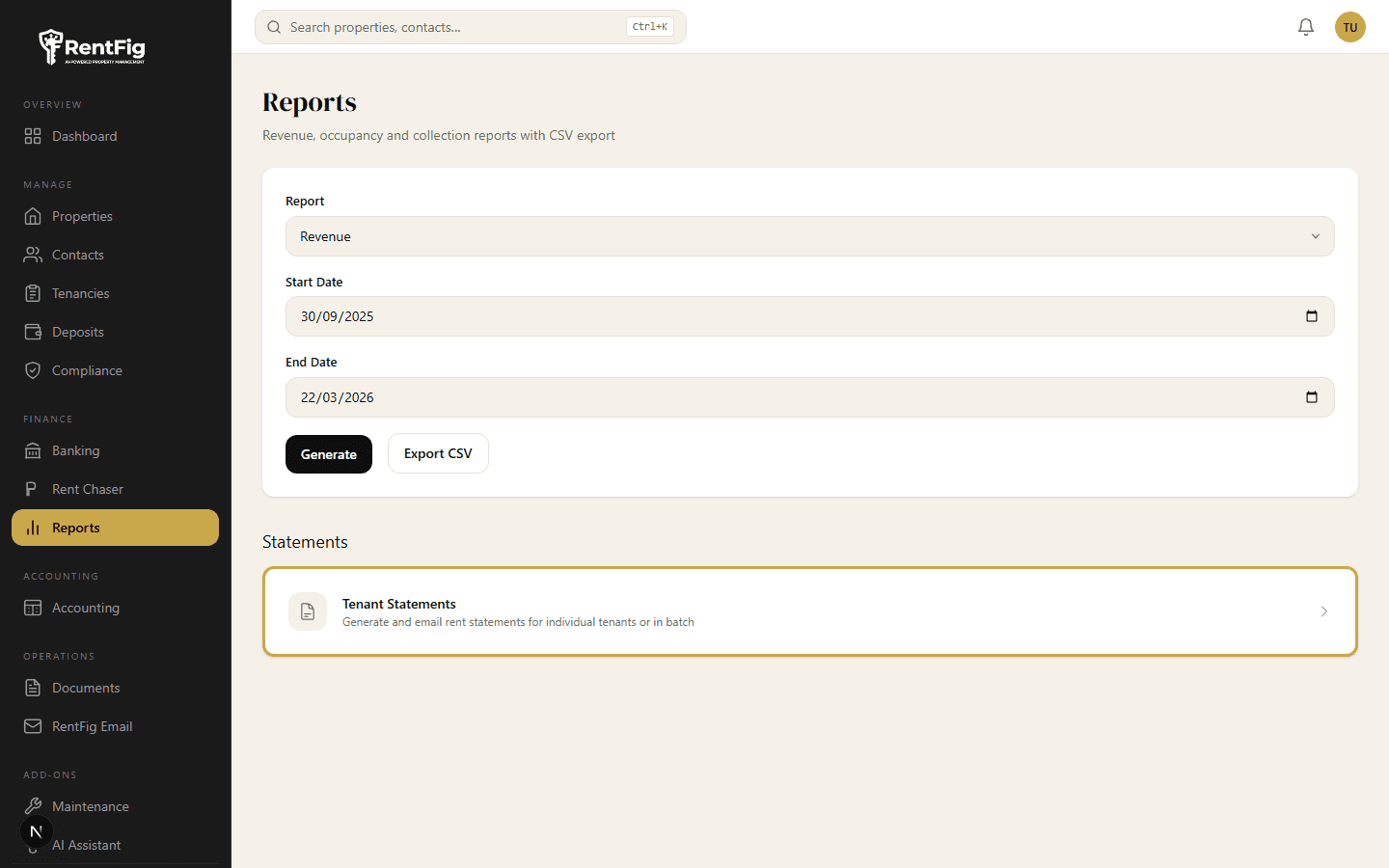 Reports & Analytics — RentFig screenshot