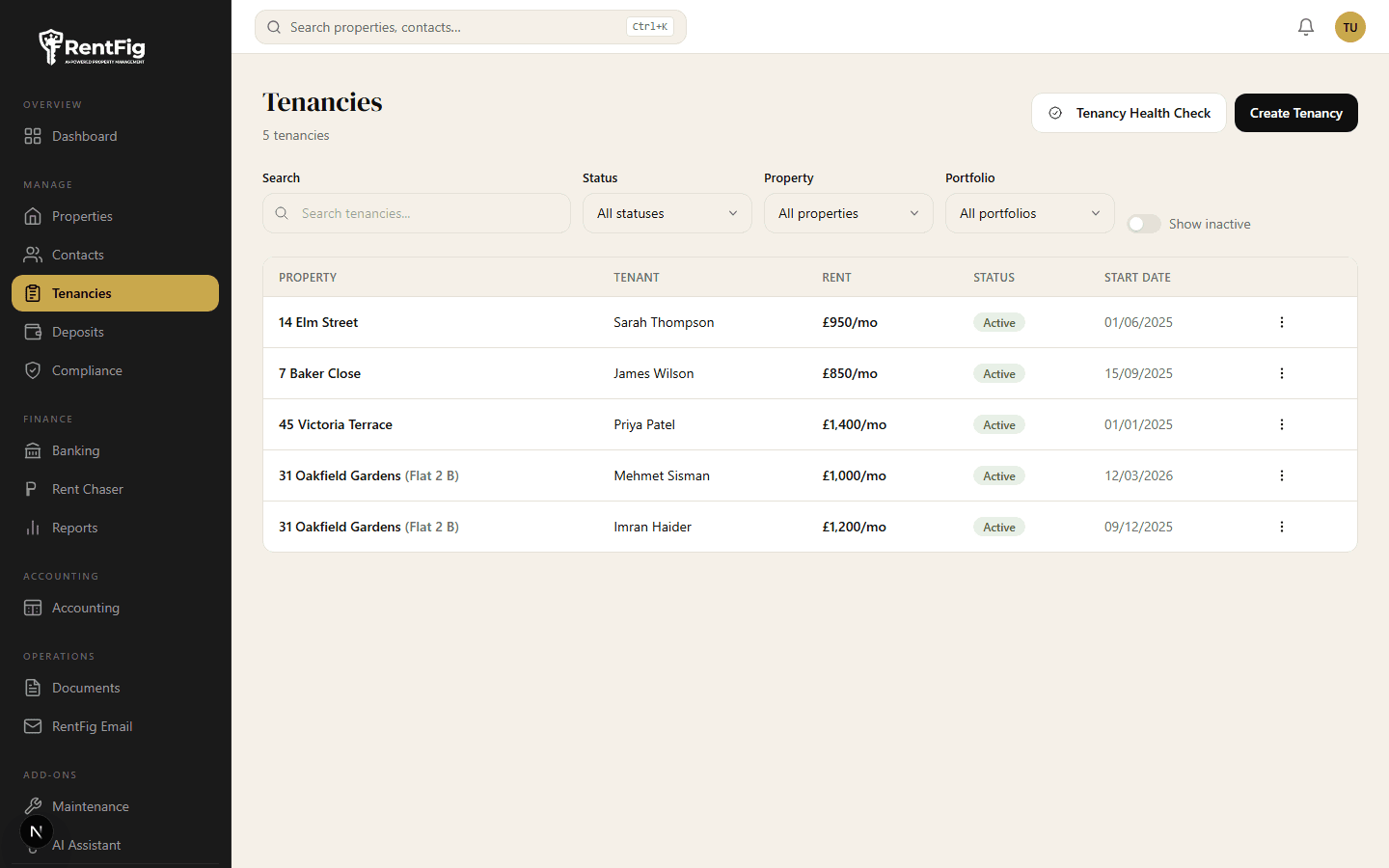 Tenancy Management — RentFig screenshot