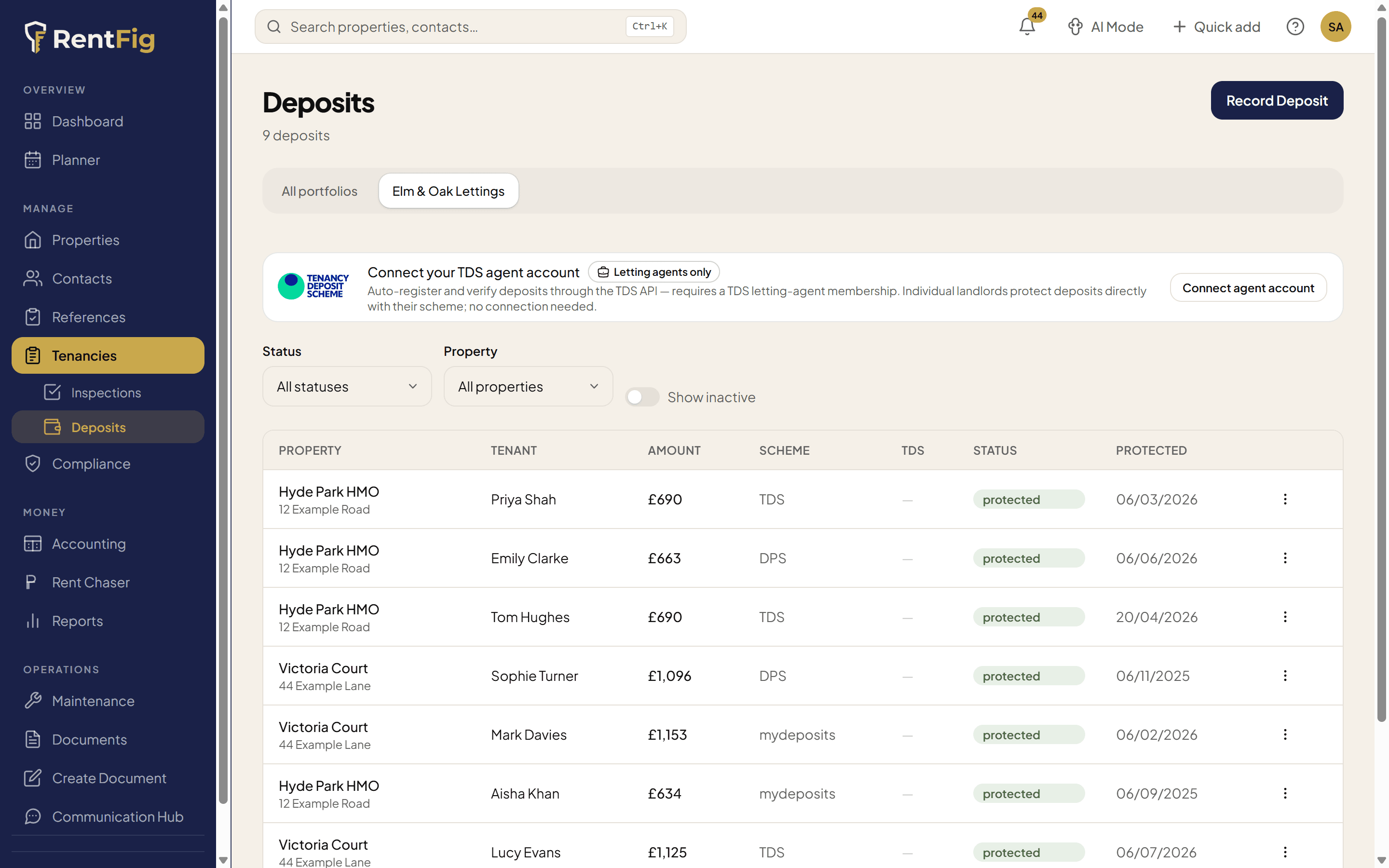 Deposit Management — RentFig screenshot
