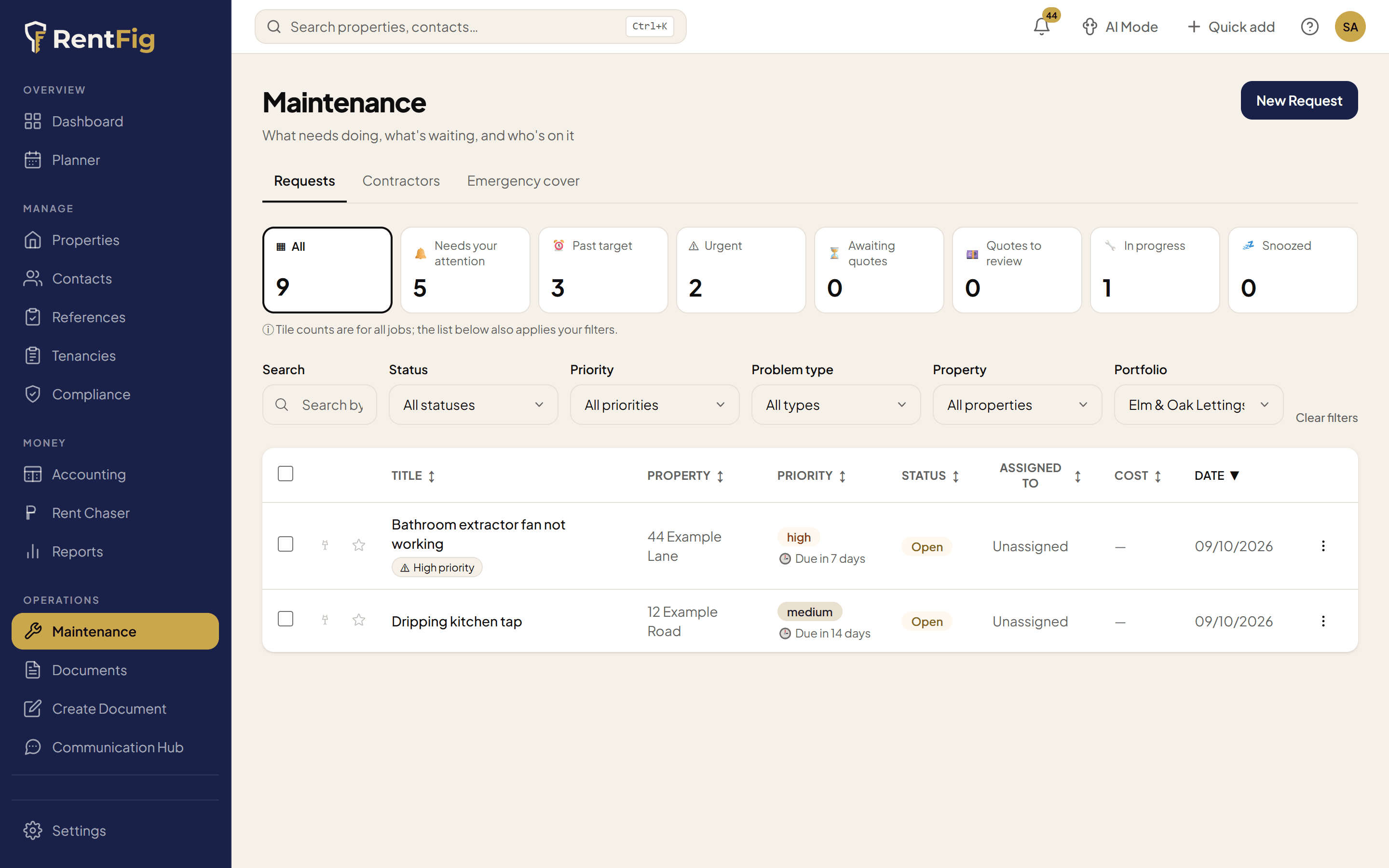 Maintenance — RentFig screenshot