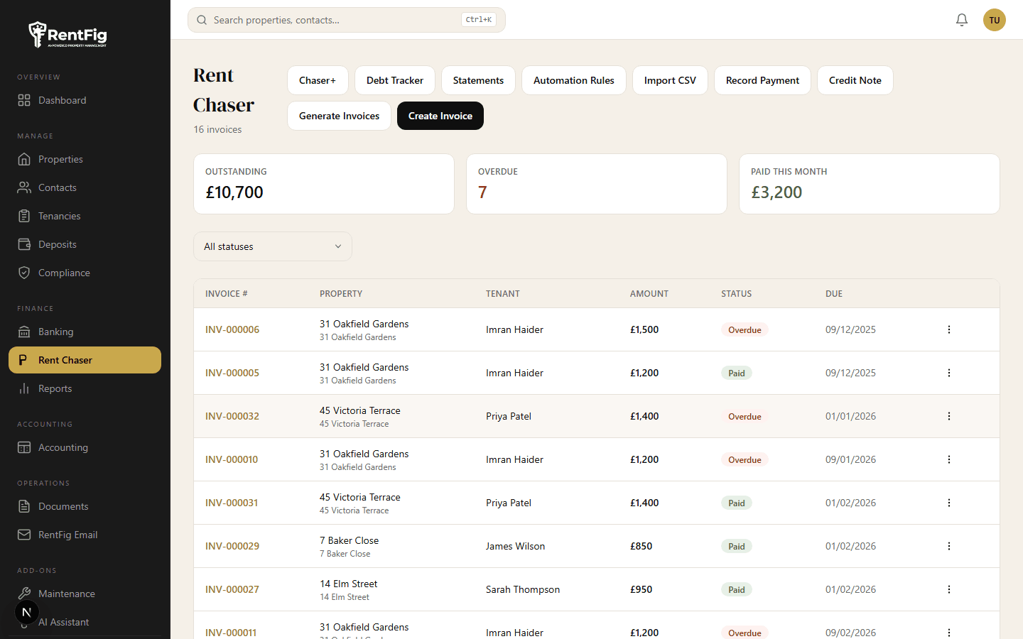 Rent Collection & Chasing — RentFig screenshot
