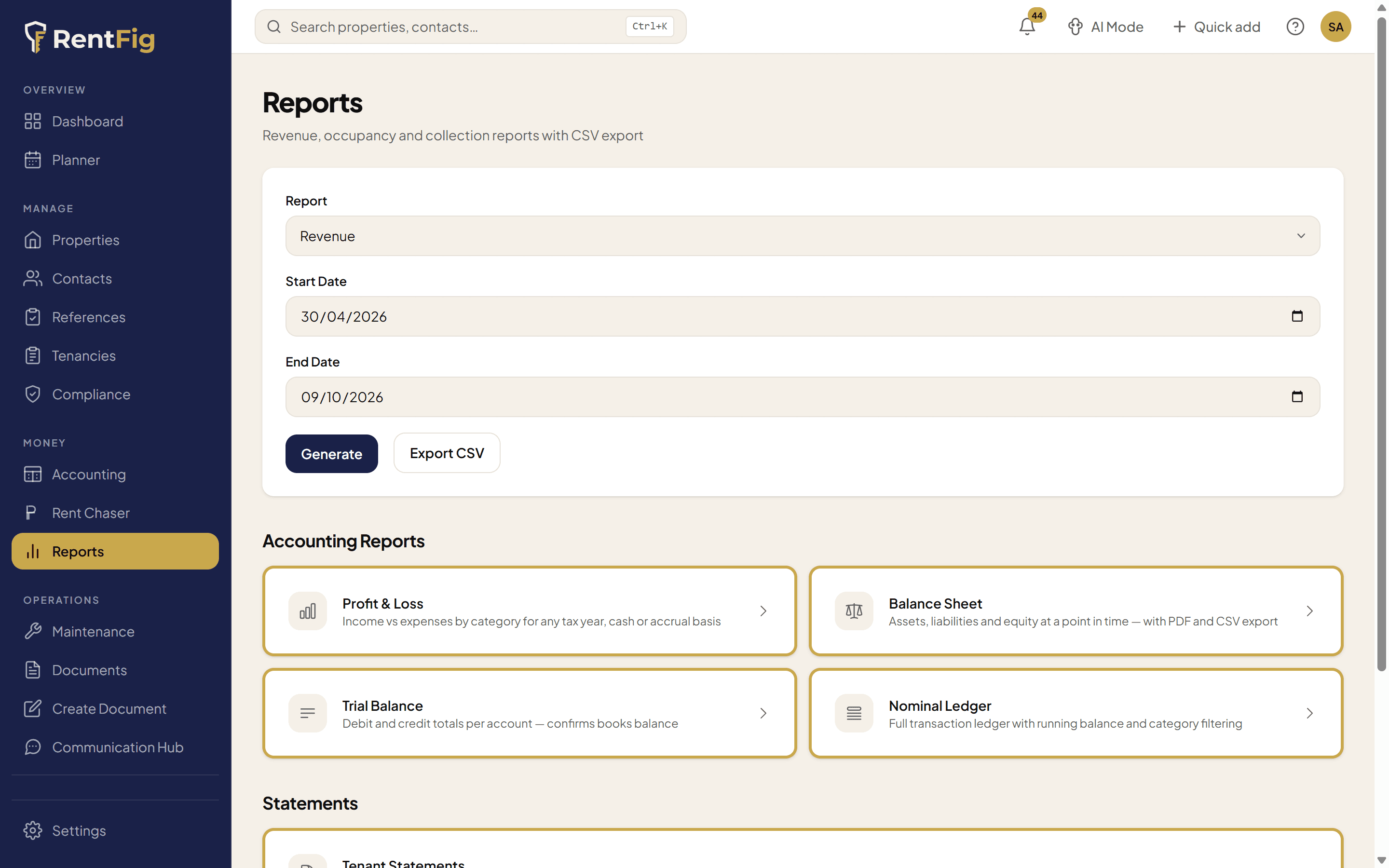 Reports & Analytics — RentFig screenshot