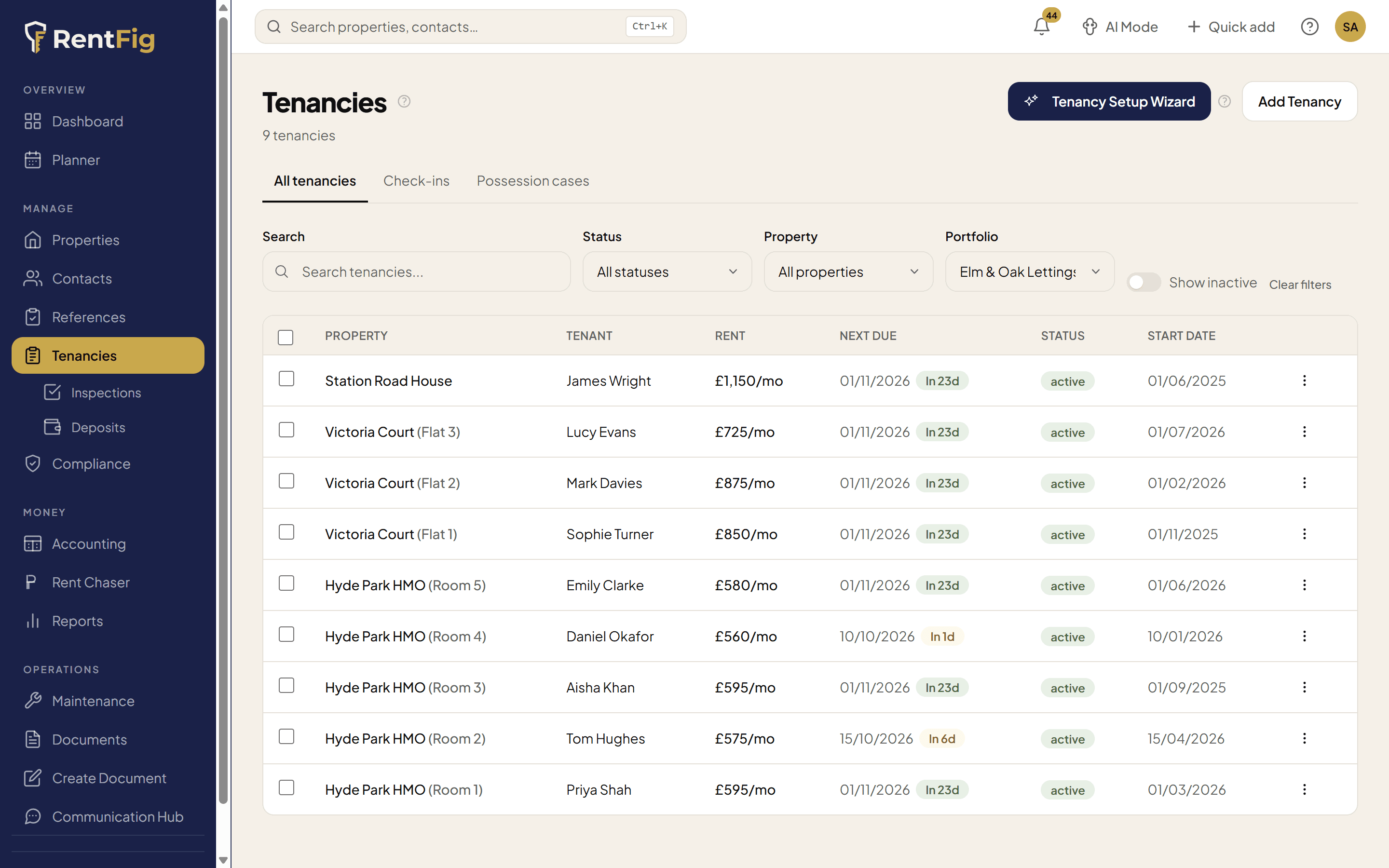 Tenancy Management — RentFig screenshot